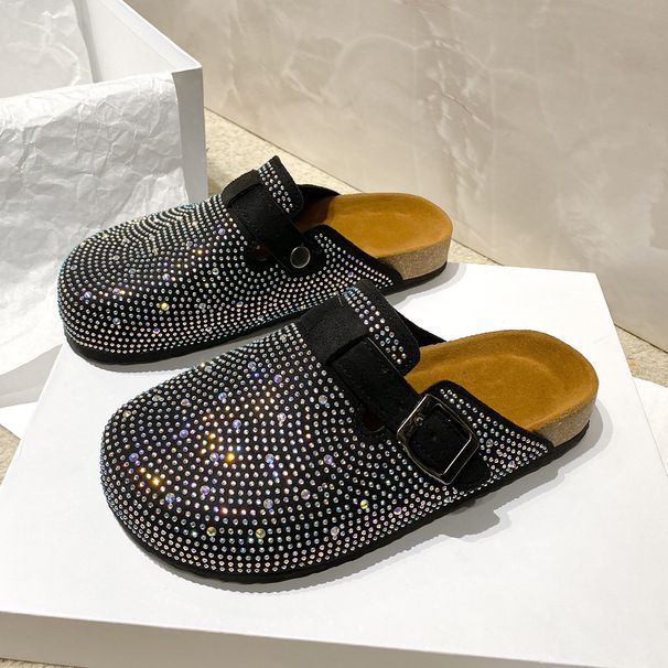 Women's Shoes Internet Celebrity Independent Station Large Size Rhinestone Buckle Sandals Summer Style Outer Wear Baotou Back Empty Women's Shoes Sandals 45 Size_vogvips.com