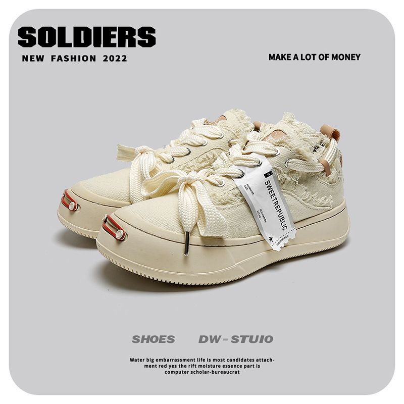 Canvas Men 2025 Spring Summer Thick Sole Lace-Up Casual Sneakers Smiling Mouth Niche Women Trendy White Shoes_vogvips.com