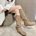 2025 Autumn And Winter New Shibuya Boots~ V-mouth Pointed Suede Thick Heel Tall Knight Boots Women's Western Stacked Thin Boots_vogvips.com