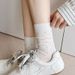 Spring And Summer Thin Socks Women's Hollow Four Leaf Clover Trendy Mid Tube Women's Socks Cream White Mesh Boneless Pure Cotton Pile Socks_vogvips.com