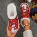 Women's Cozy Fleece-Lined House Slippers - Non-Slip Rubber Sole Winter Shoes With Plush Interior (Blue, Red)_vogvips.com