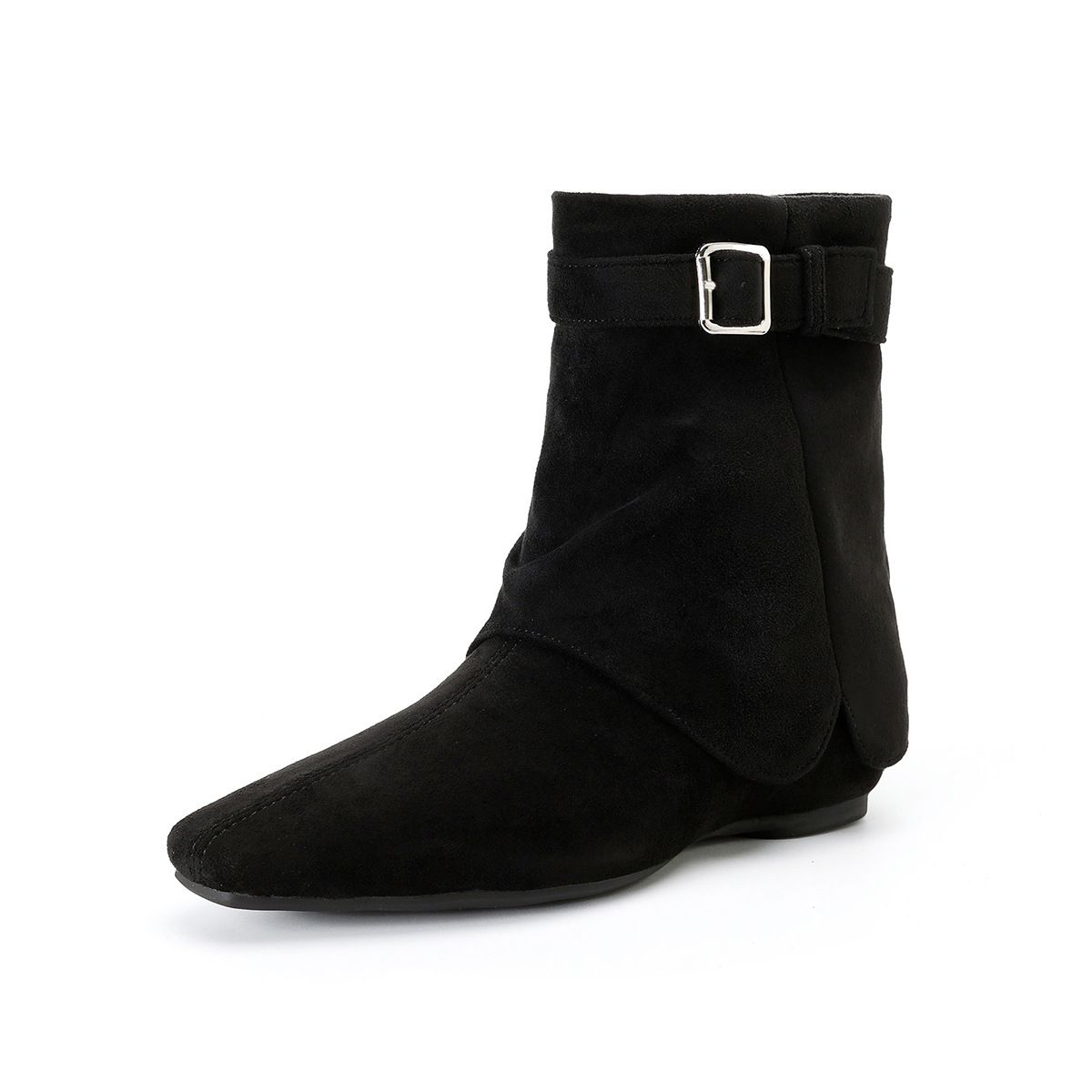 Weiwei Lady 1309-1 Women's Flat Boots With Belt Buckle, Internal Height Increase, Suede Pointed Toe, Slimming Short Boots_vogvips.com