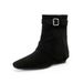 Weiwei Lady 1309-1 Women's Flat Boots With Belt Buckle, Internal Height Increase, Suede Pointed Toe, Slimming Short Boots_vogvips.com