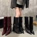 plus Size Women's Fashion Boots Autumn Export Leather Pointed Toe Stiletto Heel High Trouser Leg Buckle Shoes_vogvips.com