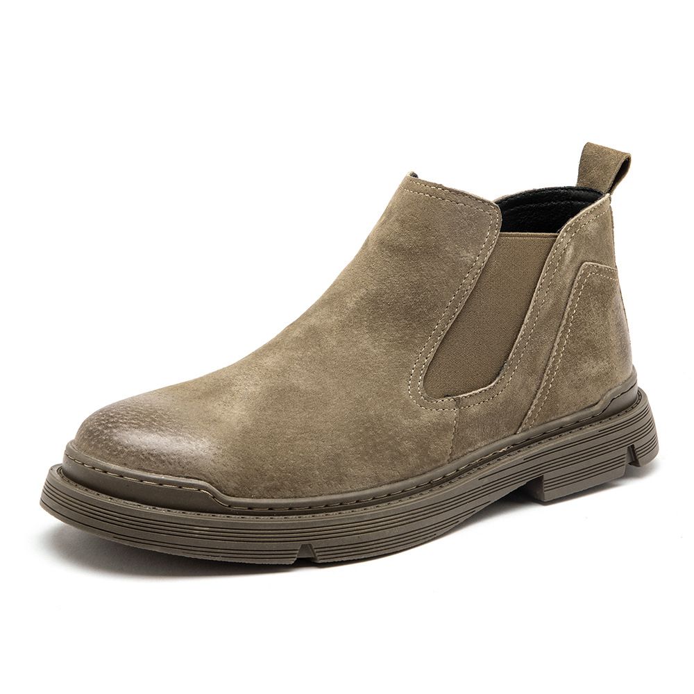 Guochao Khaki Comfortable Retro Street Style Martin Boots Fleece Warm Short Boots_vogvips.com