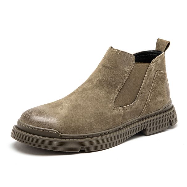 Guochao Khaki Comfortable Retro Street Style Martin Boots Fleece Warm Short Boots_vogvips.com