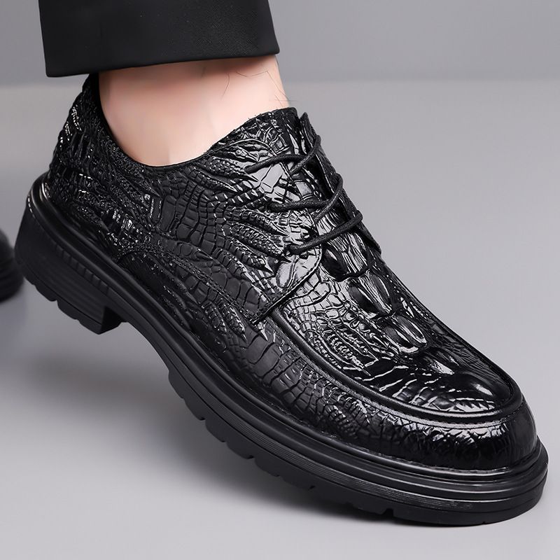 2025 Spring And Autumn New Genuine Leather Cowhide Business Formal Alligator Pattern Men's Breathable Thick Sole Shoes_vogvips.com