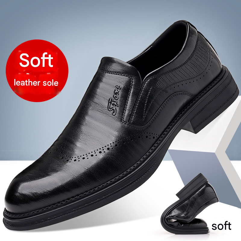 Euro Step 2025 Summer New Leather Business Formal British Style Casual Men's Slip-On Brogue Wedding Trendy Shoes_vogvips.com