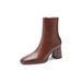 Chunky Short For Women 2024 Autumn Winter New Women's Simple Square Toe High Heel Side Zipper Fashion Mid-Calf Leather_vogvips.com