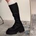 Women's Knee-High Chunky Heel Boots - Stylish Round Toe Thick Sole Riding Boots For All Seasons, Sizes 35-40 Boots Slimming Pile Boots Skinny Boots_vogvips.com