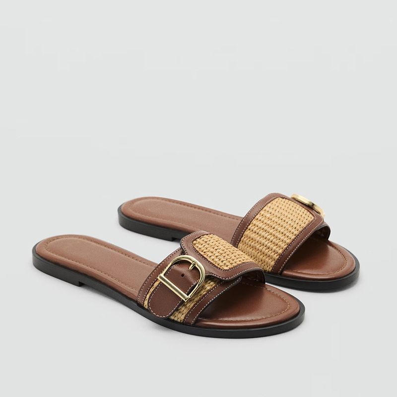 Women's Summer Flat Casual Sandals round Toe Color Block Beach Sandals One Strap Slippers 2025 New Style_vogvips.com