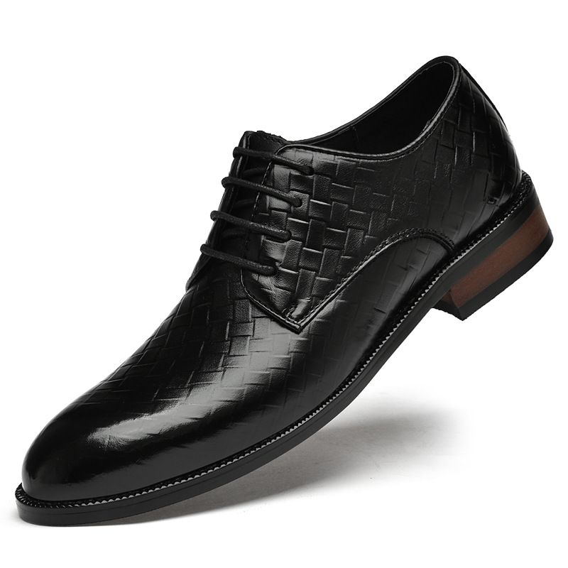 Men's Casual Shoes, Formal Suit, Leather Shoes, Work Occupation, European And American Style Embossed Weaving Pattern Increase Trendy Men's Shoes_vogvips.com