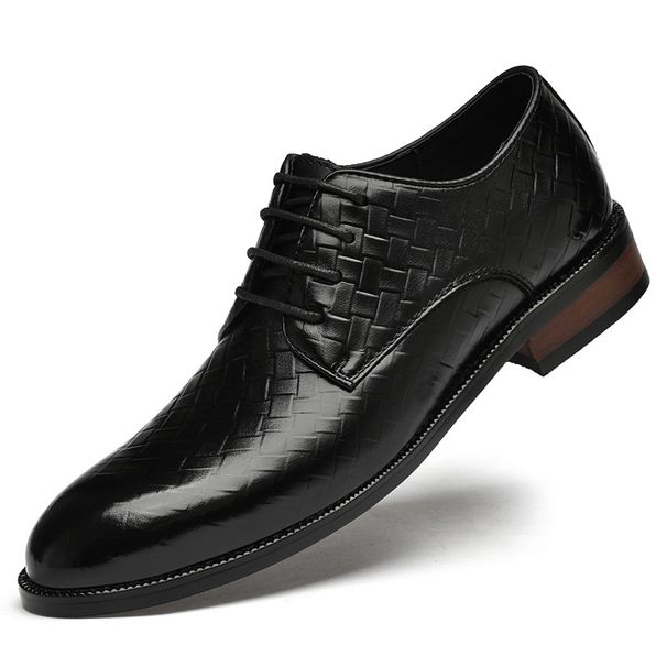 Men's Casual Shoes, Formal Suit, Leather Shoes, Work Occupation, European And American Style Embossed Weaving Pattern Increase Trendy Men's Shoes_vogvips.com