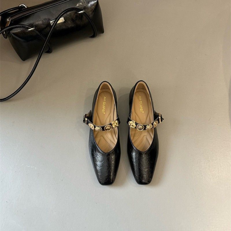 Korean-style Square-toed Mary Jane For Women, 2025 Spring New Fashion, Pleated Soft-soled Comfortable Granny Shoes_vogvips.com
