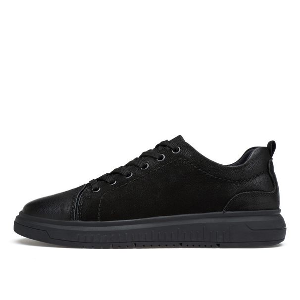 Men's Two-layer Cowhide Casual Shallow Mouth Round Head Front Strap Flat Heel Board Shoes Non-slip Sports Shoes_vogvips.com