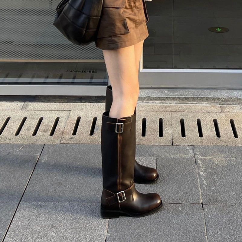 Martin Brown Square Toe 2025 New Sleeve Long Women's Polished High Top Boots_vogvips.com