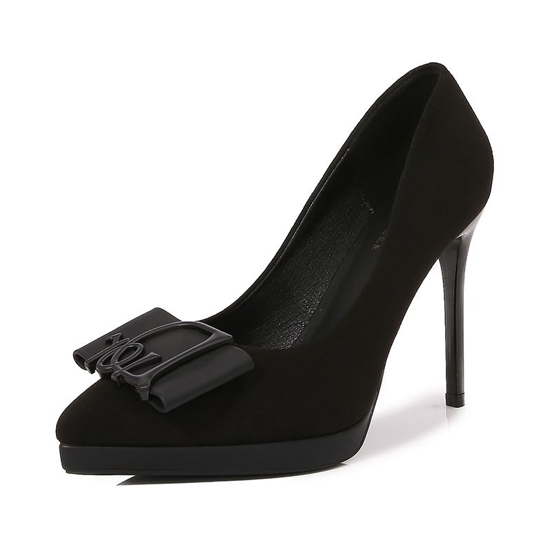 968-21 New 24 Autumn Waterproof Platform Suede Soft Surface High Heels Shallow Mouth Women's Shoes Look Thin And Pointed_vogvips.com
