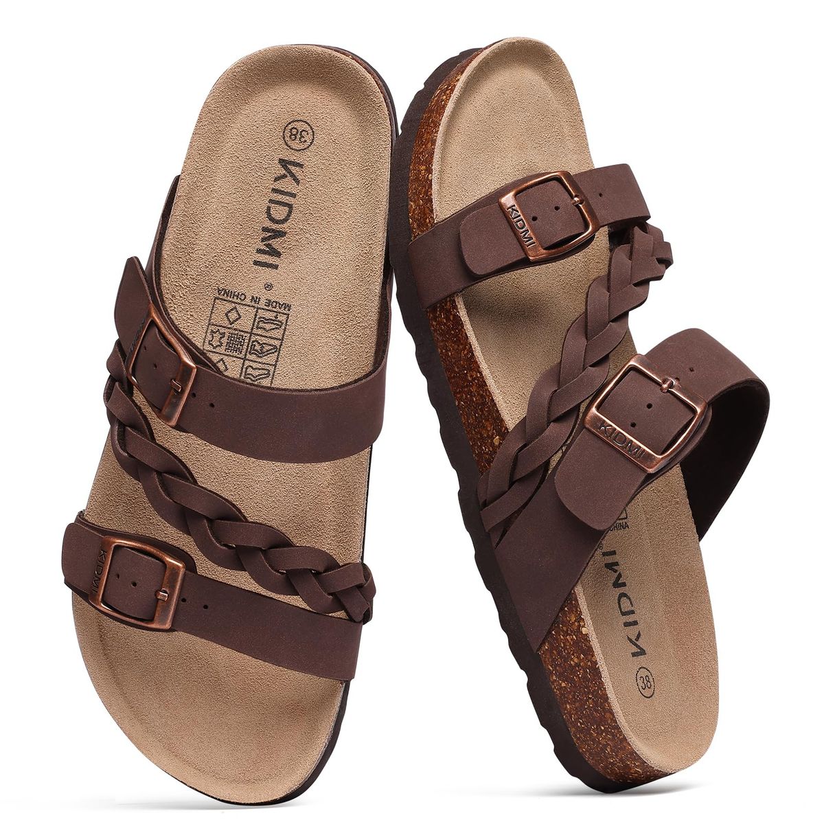 Crestar Women's Cork Footbed Summer Comfortable Slip-On Slide Sandals With Arch Support Adjustable Buckle Beach Slippers_vogvips.com