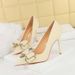 3265-H36 Korean Banquet Slim Ultra High Heels Shallow Mouth Pointed Water Diamond Bow Single Shoes Women's_vogvips.com