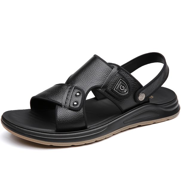 New Fashion Men Beach Shoes Handmade Summer Sandals Breathable Leather Slippers Outdoor Slides Antiskid Hollow Man_vogvips.com