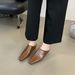 European And American Style Women's Soft Leather Square-toed Wedge Heel Mules, Fashionable For Outdoor Wear, With_vogvips.com