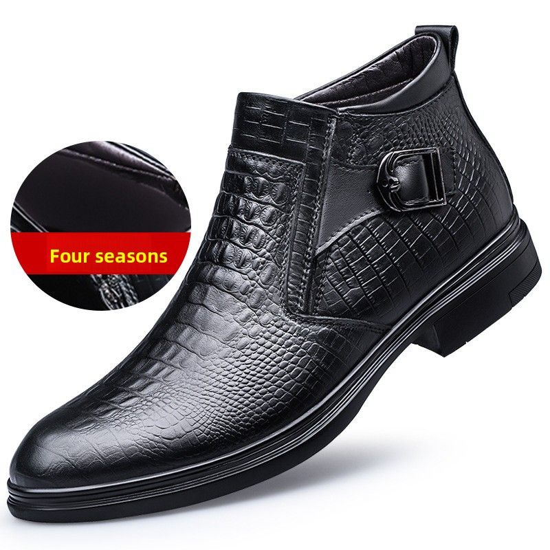 Men's Embossed Crocodile Chelsea Boots Pointed Middle Top Short Boots Wind Martin Boots Men's_vogvips.com