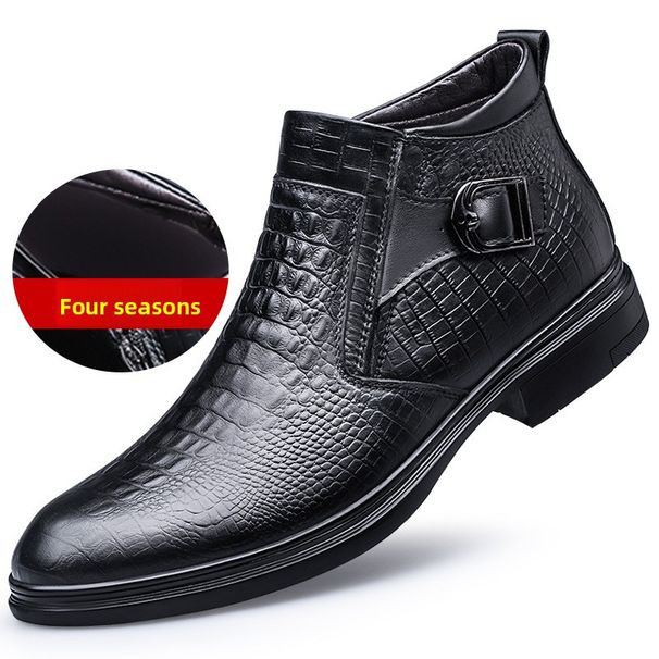 Men's Embossed Crocodile Chelsea Boots Pointed Middle Top Short Boots Wind Martin Boots Men's_vogvips.com