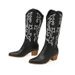 Men's & Women's Western Cowboy Boots With Embroidery - Pointed Toe, Chunky Heel, Mid-Calf Riding Boots In PU Leather (Black, White, Pink, Brown)_vogvips.com