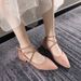 MTX Women's 2025 Spring Summer New Korean Style Elegant Versatile Rhinestone One-Strap Chunky Heel Pointed Toe Hollow Single_vogvips.com