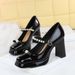 Women's Shoes Retro Style Color Block Square Toe Chunky Heel Mary Jane Shoes Women's Bow Pearl Strap Low Mouth_vogvips.com