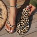 Summer Leopard Print Flip-flops Women, Heart-shaped Rhinestone Decorated Flat Sandals, Beach Vacation Footwear For Women_vogvips.com