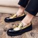 Euro Step Thick-Soled Spring And Autumn Large Size Slip-On Pointed Toe Leather Tassel Brogue Nightclub Hairstylist Trendy Men's_vogvips.com