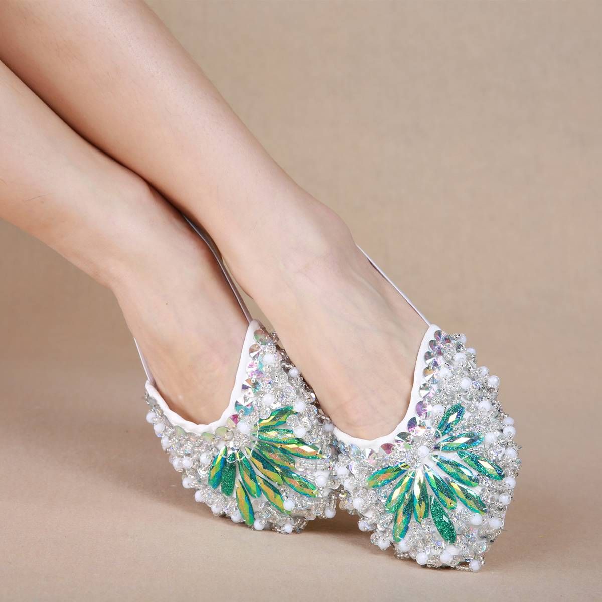 Dance Shoes Dancer Green Diamond Half Shoes Belly Dance Comfortable Practice Shoes Training Foot Cover Insole Cover Hot Sale Stage Focus_vogvips.com