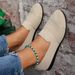 New Spring/Summer Flyknit Flat Bottom One Step Mom Shoes Fashion Round Head Solid Color Casual Single Shoes For Women_vogvips.com