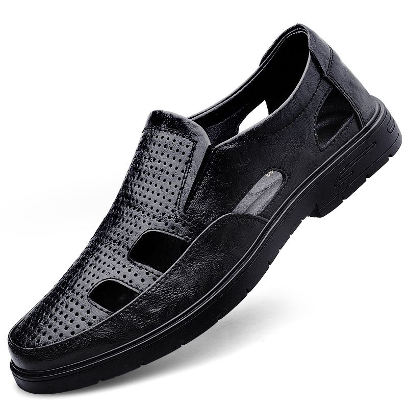Men's Casual Leather Shoes, Hole Leather Shoes, Middle-aged Driving Shoes, Men's Shoes_vogvips.com