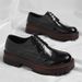 Men's Thick Sole Leather Shoes With Brogue Pattern Comfortable Low Lace-up Round Toe Dress Shoes_vogvips.com