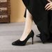 Soft Nude High Heels For Women's 2025 New Patent Leather Pointed Sexy Slim Heel Shoes, Black Professional Work Shoes_vogvips.com