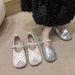 Flat-bottomed Silver Woven Mary Jane Shoes, Children's Hollowed-out Skirts, Evening Shoes_vogvips.com