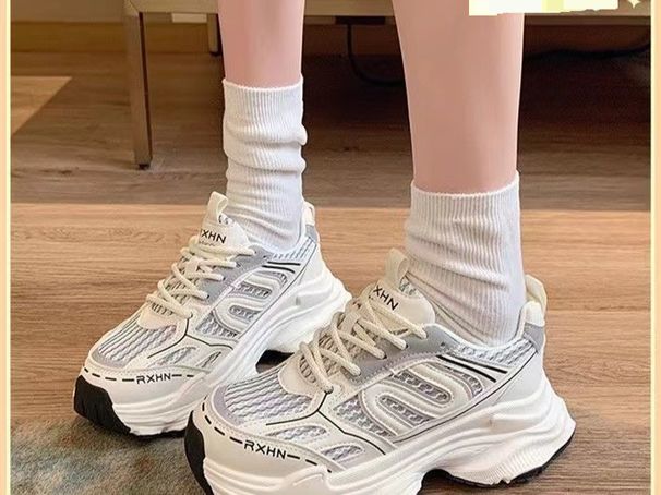 Thick Soled Dad Shoes For Women New Breathable Mesh Student Street Blasting Single Mesh Casual Red Sports Shoes_vogvips.com