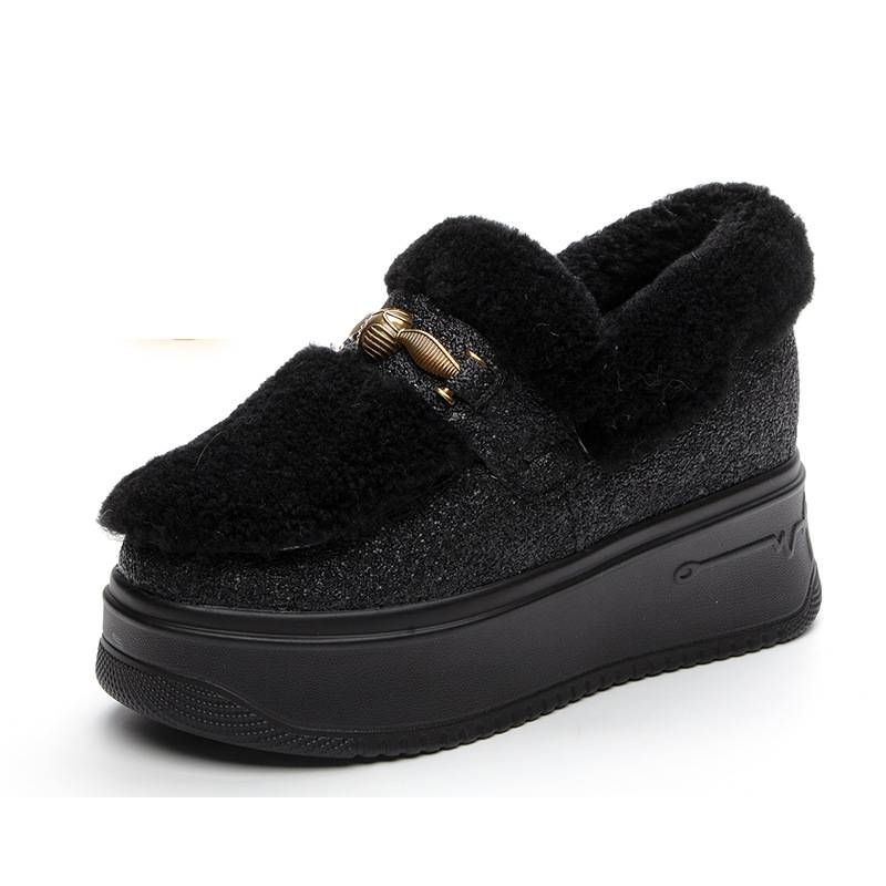 Women's Shoes Thick Soled Fur Shoes Real Fur Lining Height Increasing Women's Wool Winter Outer Wear Warm Casual Shoes Snow Cotton_vogvips.com