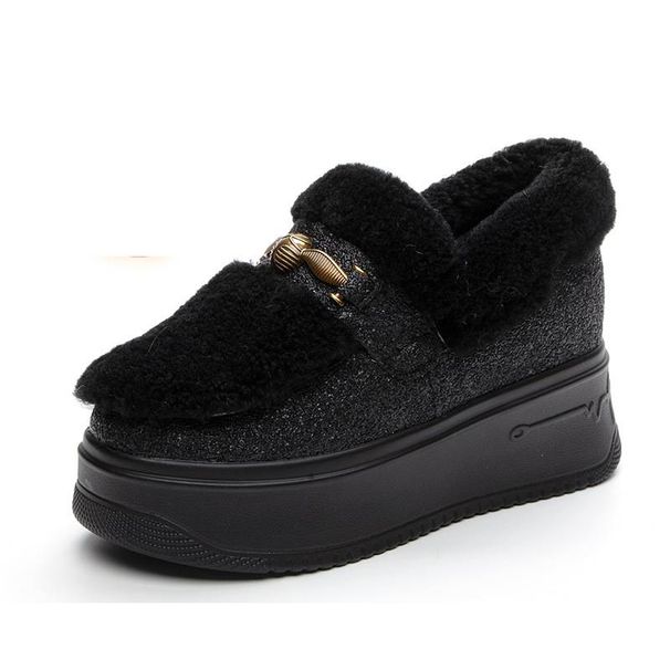 Women's Shoes Thick Soled Fur Shoes Real Fur Lining Height Increasing Women's Wool Winter Outer Wear Warm Casual Shoes Snow Cotton_vogvips.com