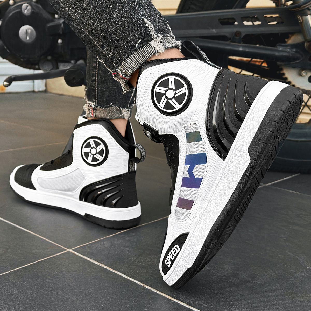 Men's Motorcycle Riding Shoes, Motorbike Boots, Anti-Slip High-Top Durable Comfort Boots, Suitable For Winter Outdoor Riding And Camping Activities_vogvips.com