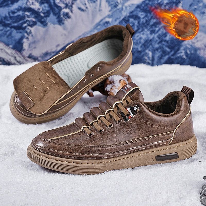 Winter New Cotton Boots 2025 Men's Fashion And Versatile Low-top Leather Shoes Flat Board Shoes For Men_vogvips.com