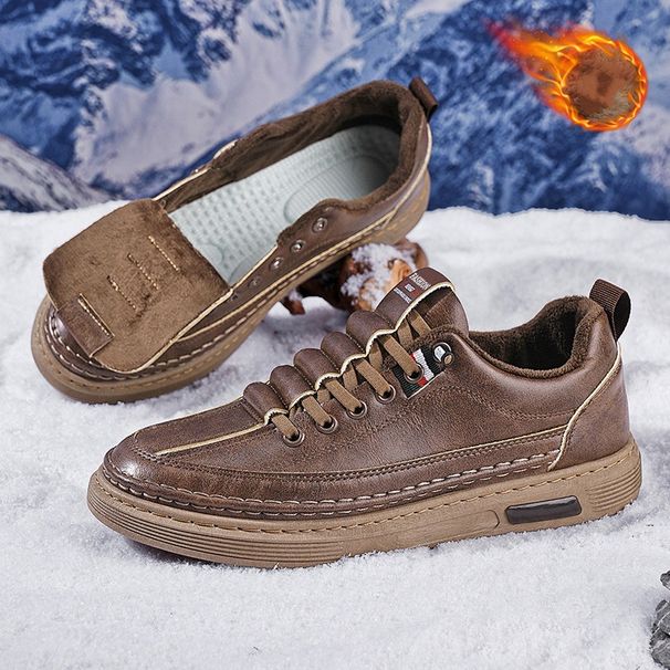 Winter New Cotton Boots 2025 Men's Fashion And Versatile Low-top Leather Shoes Flat Board Shoes For Men_vogvips.com