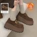 Cameido Matte Cowhide, Fleece For Warmth Fleece Burken Shoes For Women 2025 Winter Muffin Thick-Soled Loafers_vogvips.com