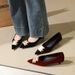 2377-K215 Korean Style Elegant Low Heel Suede Women's Pointed Toe Shallow Mouth Metal Buckle Slip-On Fashion Single_vogvips.com
