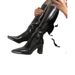 26ss Kendall Jenner Winter Mid-Calf Square Toe Chunky Heel New High Tube Knight Metallic Patent Leather Long Boots_vogvips.com