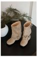 Designer Spicy Girl Women's Boots With Rivets And Distressed Details,Black Western-Style Cowboy Boots Short Strap Boots With Buckle Martin Boots_vogvips.com