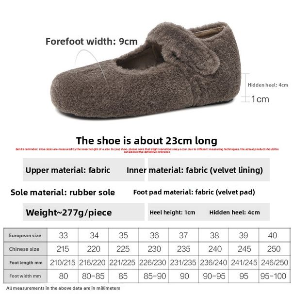 Cameido Furry And Fleece Mary Jane Shoes 2025 Winter Round-Toe Versatile Flat Velcro Cotton Shoes_vogvips.com