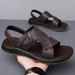 New Fashion Men Beach Shoes Handmade Summer Sandals Breathable Leather Slippers Outdoor Slides Antiskid Hollow Man_vogvips.com